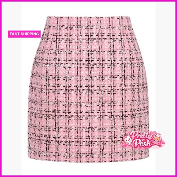 High Waist Woolen Plaid Pencil Mini Skirt Bodycon Slim Fit - Picture 2 of 7